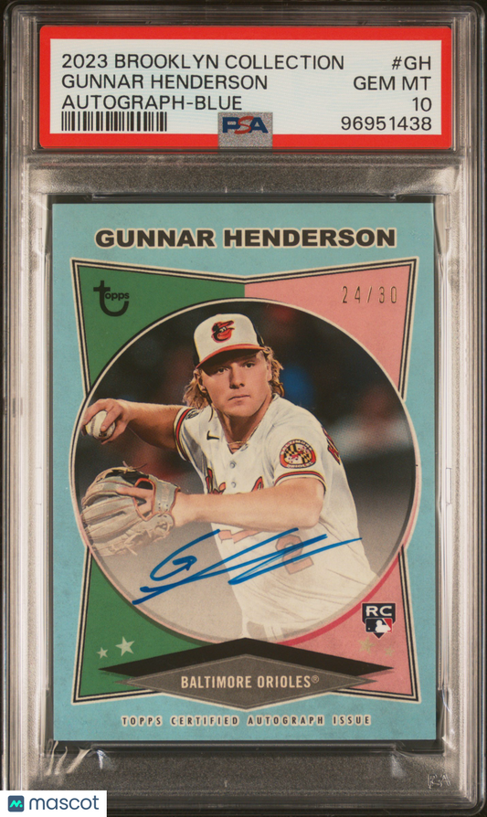 2023 Topps Brooklyn Collection Autograph Gunnar Henderson #GH Blue 24/30 PSA 10