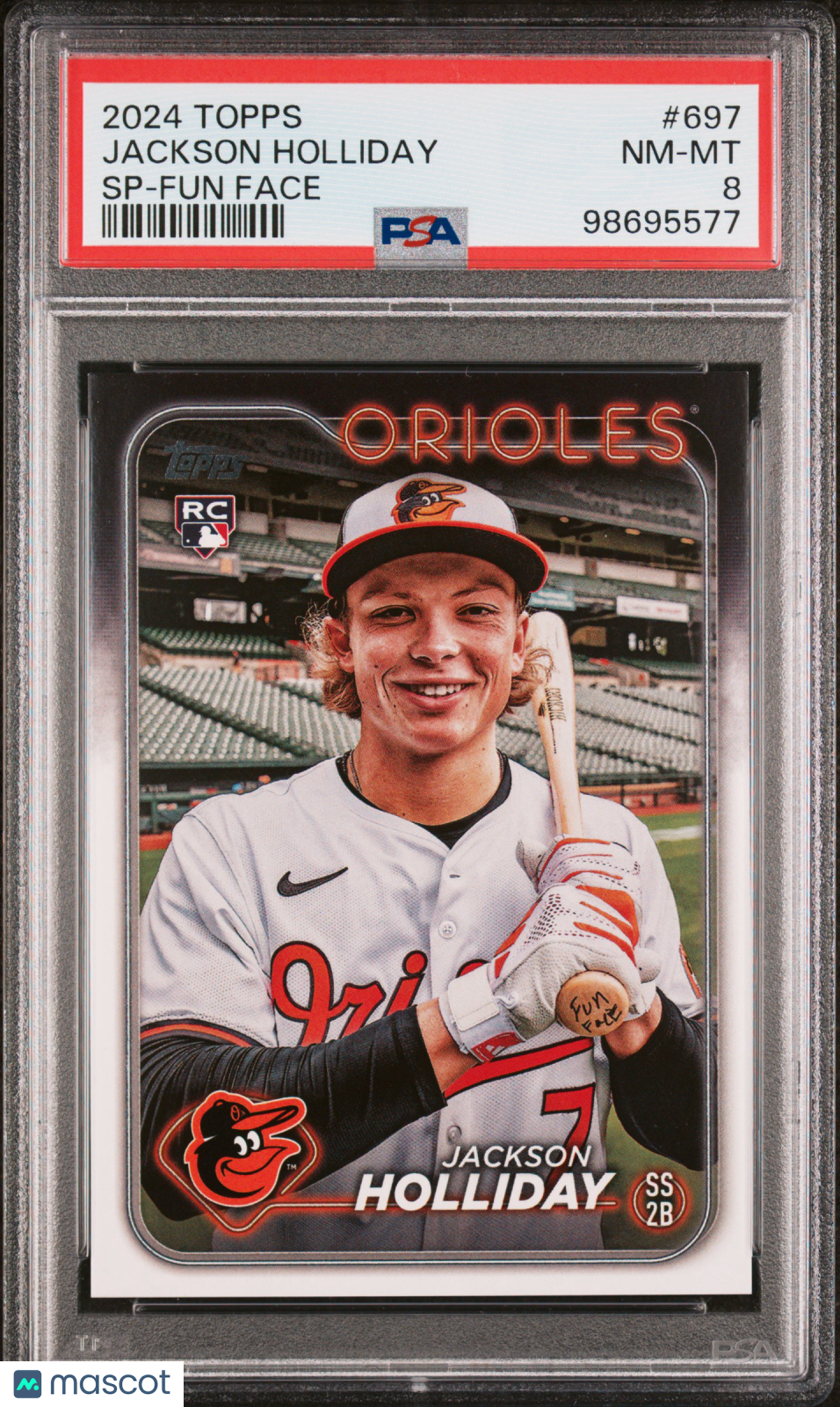2024 Topps Jackson Holliday #697 SP Fun Face PSA 8