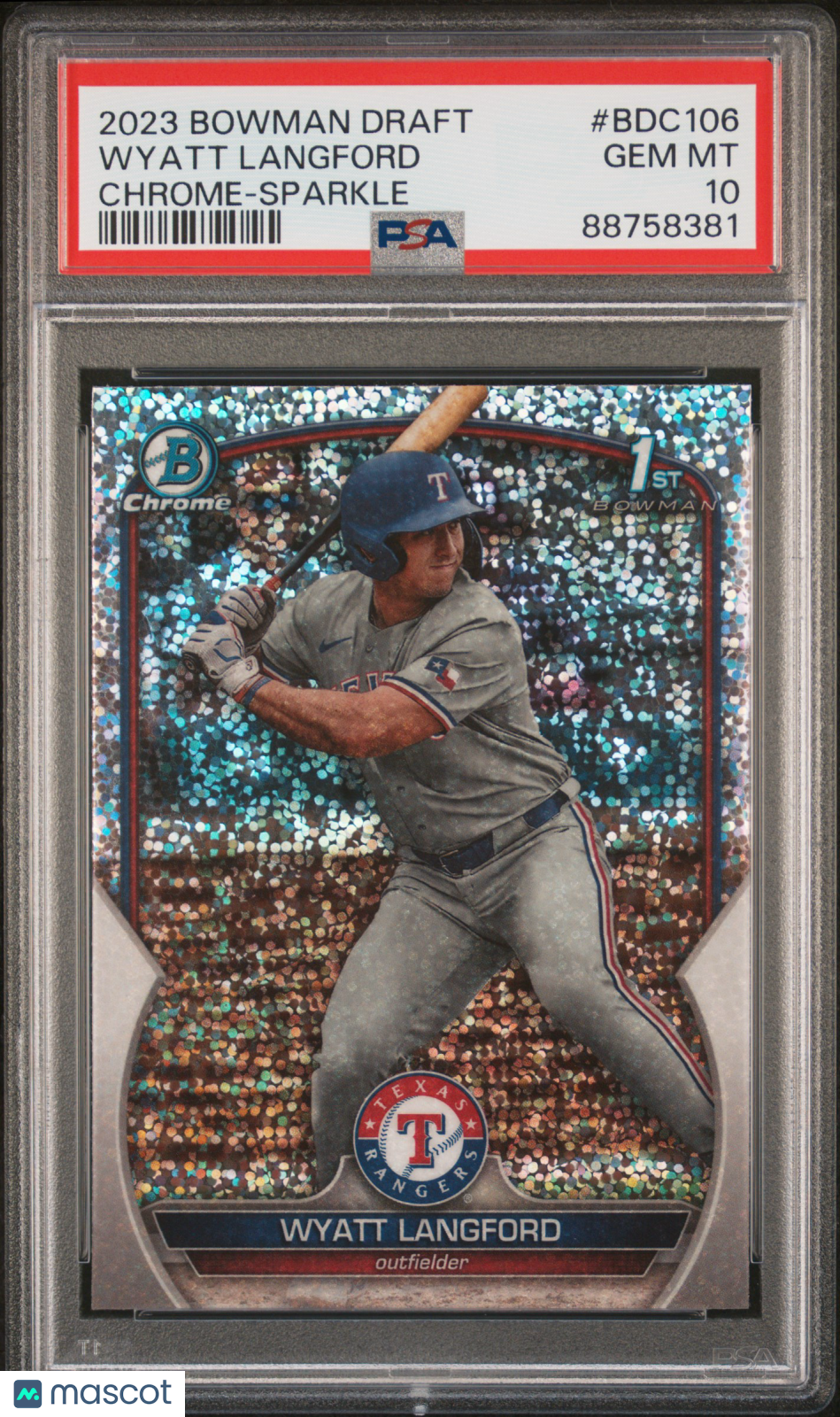 2023 Bowman Draft Wyatt Langford #BDC106 Chrome Sparkle Refractor PSA 10