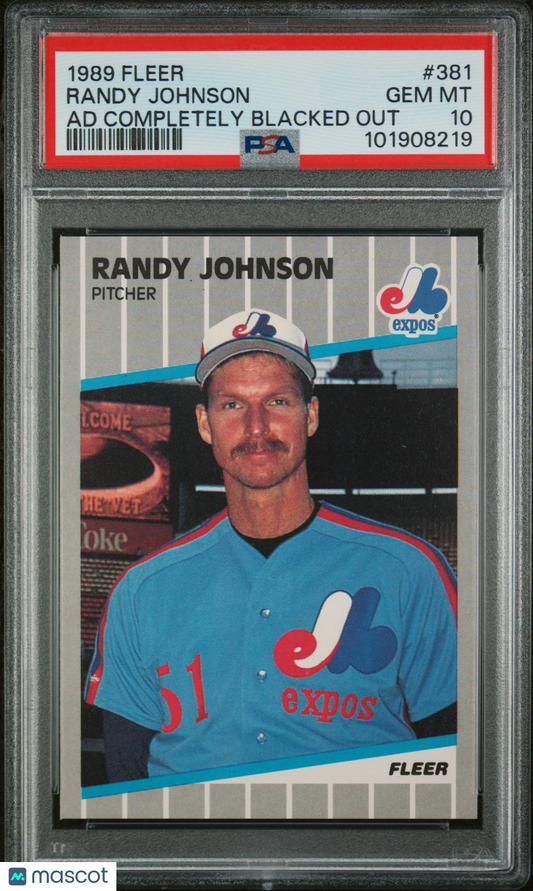 1989 Fleer Randy Johnson #381 Ad Completely Blacked Out PSA 10