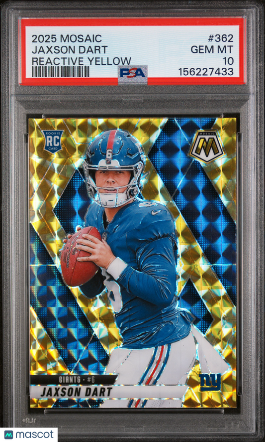 2025 Panini Mosaic Jaxson Dart #362 Reactive Yellow PSA 10