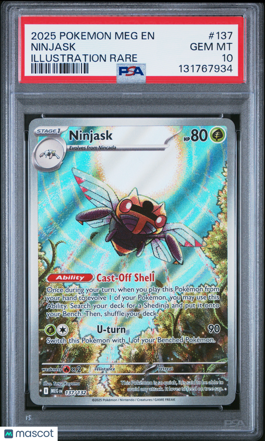 2025 Pokemon Meg EN-Mega Evolution Ninjask Illustration Rare PSA 10 #137