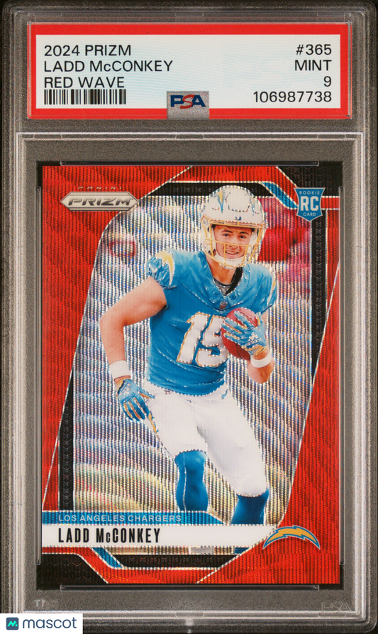 2024 Panini Prizm Ladd Mcconkey #365 Red Wave PSA 9