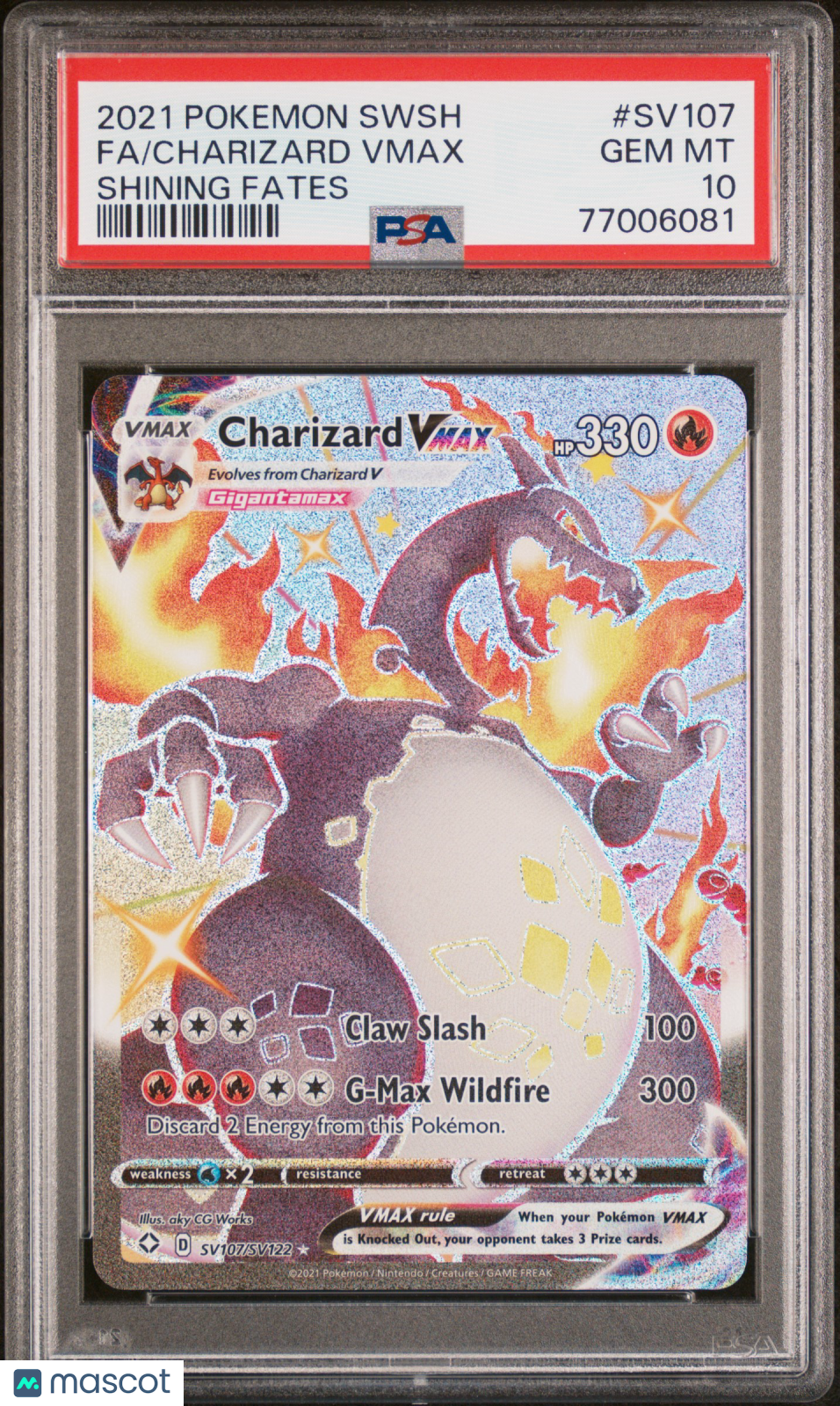2021 Pokemon Sword & Shield Shining Fates Charizard VMAX Fa PSA 10 #SV107