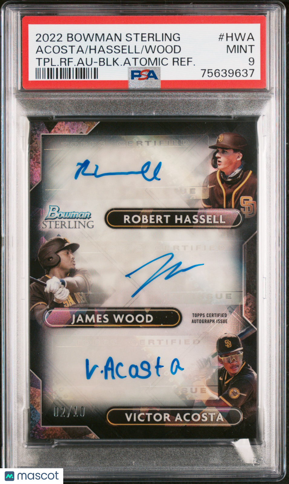 2022 Bowman Sterling Triple Auto Wood Acosta Hassell Black /10 PSA 9