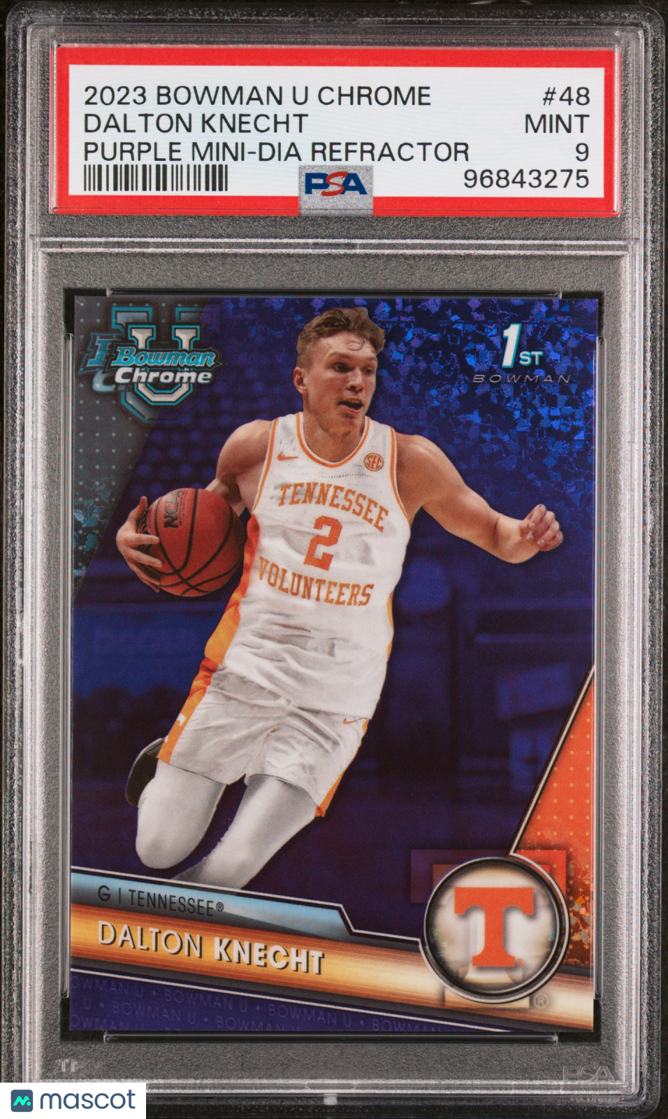 2023 Bowman University Chrome Dalton Knecht #48 Purple Mini Diamond PSA 9