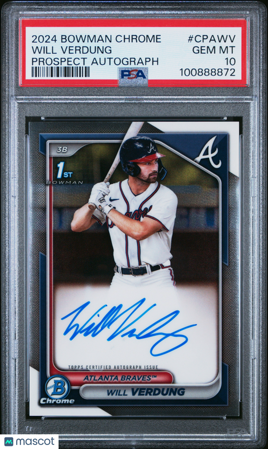 2024 Bowman Chrome Prospect Autographs Will Verdung #CPAWV PSA 10