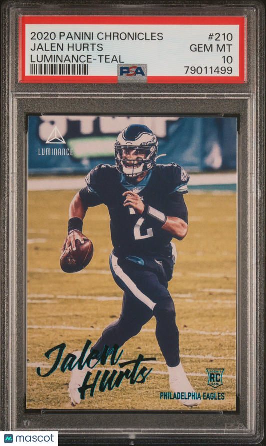 2020 Panini Chronicles Luminance Jalen Hurts #210 Teal PSA 10