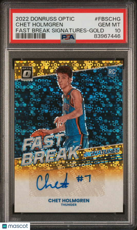 2022 Panini Donruss Optic Fast Break Signatures Chet Holmgren Gold PSA 10