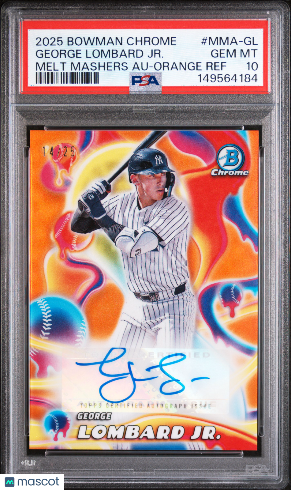 2025 Bowman Chrome Melt Mashers Auto George Lombard JR. #MMA-GL Orange PSA 10