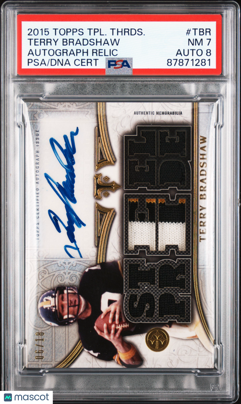 2015 Topps Triple Threads Autograph Relic Terry Bradshaw #TBR PSA 7