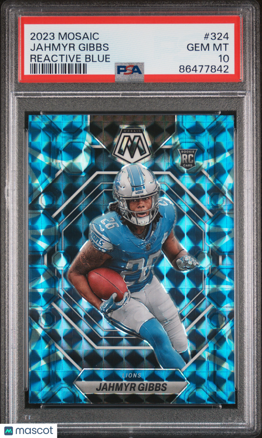 2023 Panini Mosaic Jahmyr Gibbs #324 Reactive Blue PSA 10