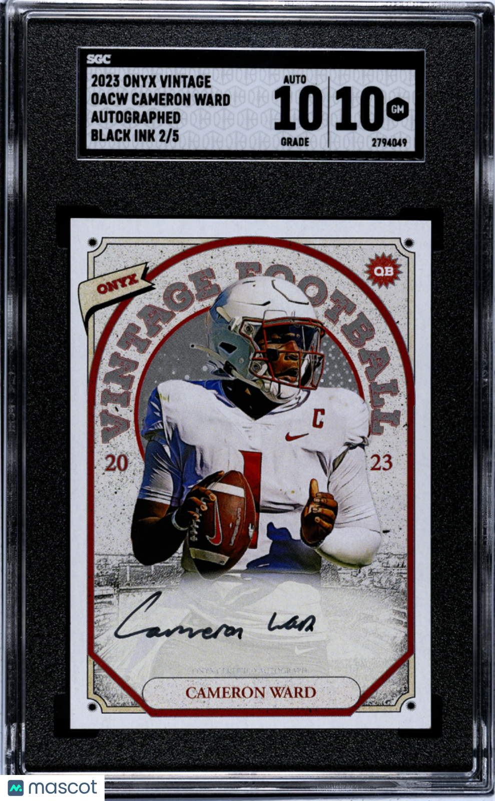 2023 Onyx Vintage Cameron Ward #OACW Autograph Black Ink SGC 10