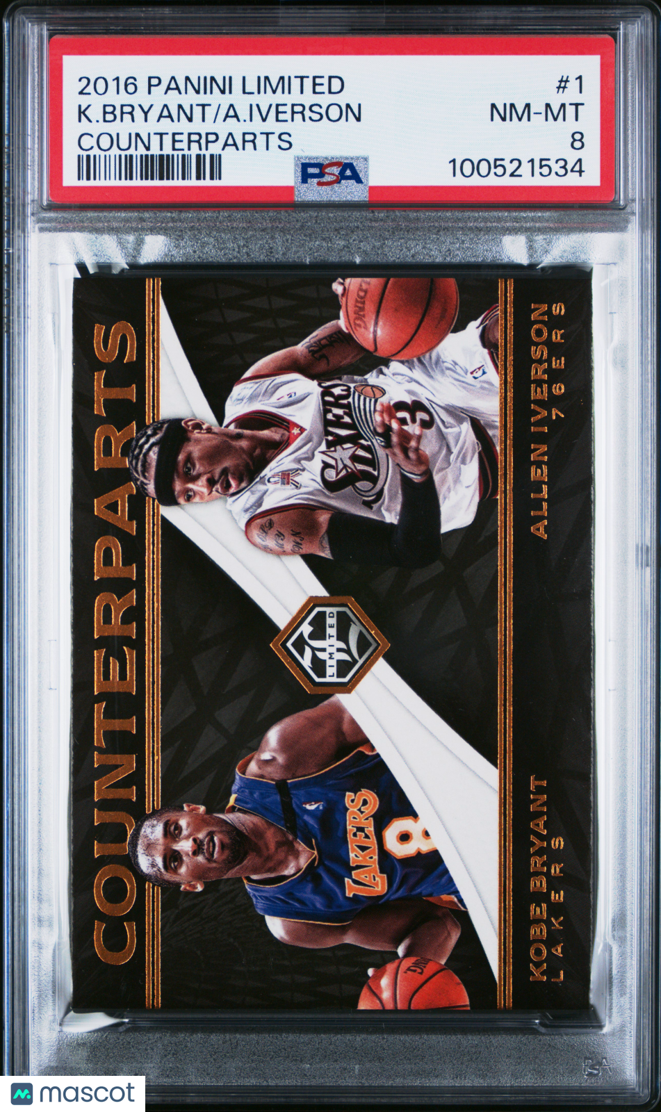 2016 Panini Limited Counterparts K. Bryant A. Iverson #1 PSA 8