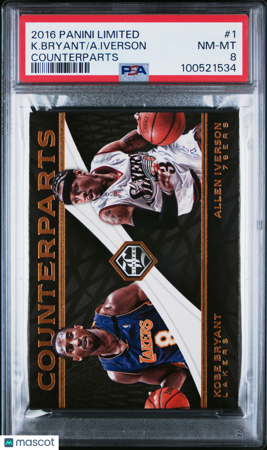 2016 Panini Limited Counterparts K. Bryant A. Iverson #1 PSA 8