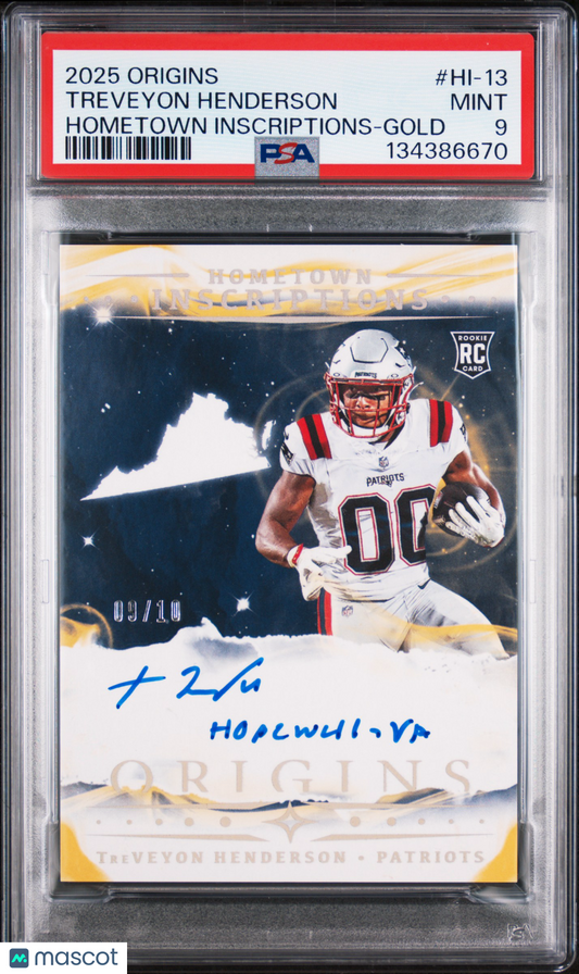 2025 Panini Origins Hometown Inscriptions Treveyon Henderson Gold /10 PSA 9