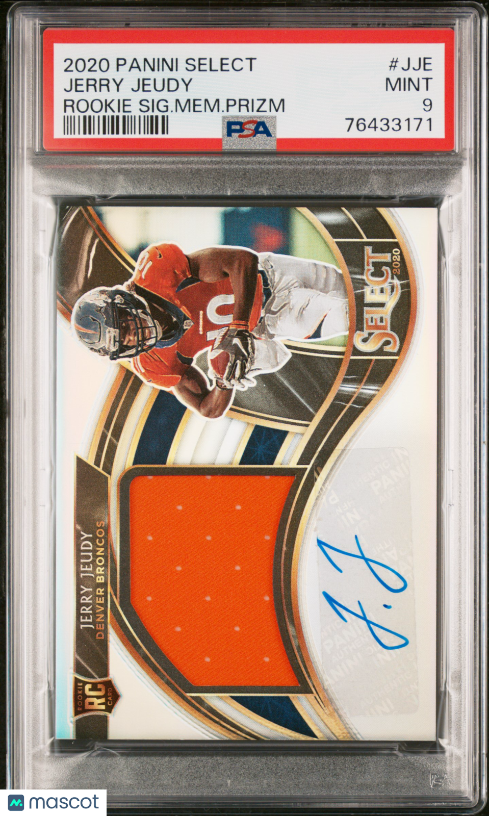 2020 Panini Select Rookie Signature Memorabilia Prizm Jerry Jeudy Prizm PSA 9