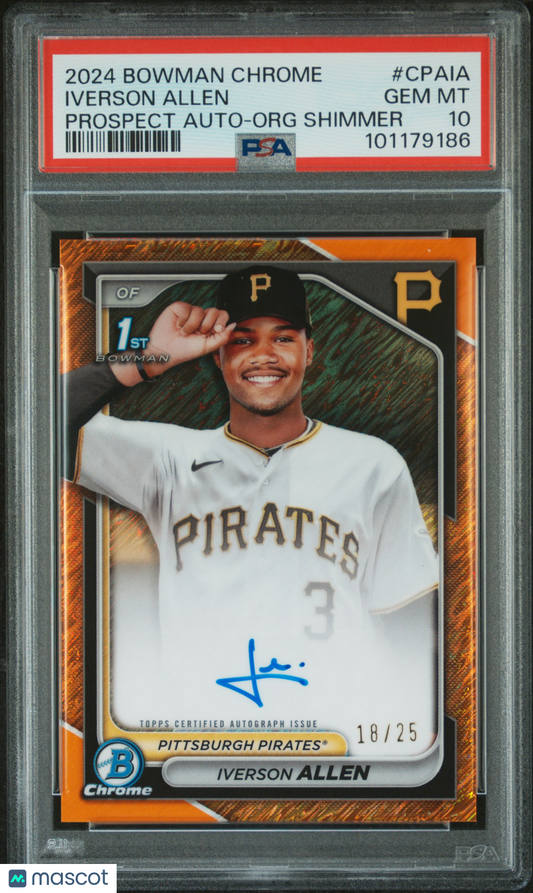 2024 Bowman Chrome Prospect Autographs Iverson Allen Org Shimmer /25 PSA 10