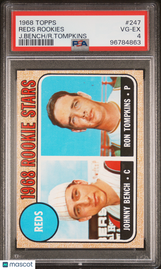 1968 Topps Reds Rookies #247 J. Bench R. Tompkins PSA 4