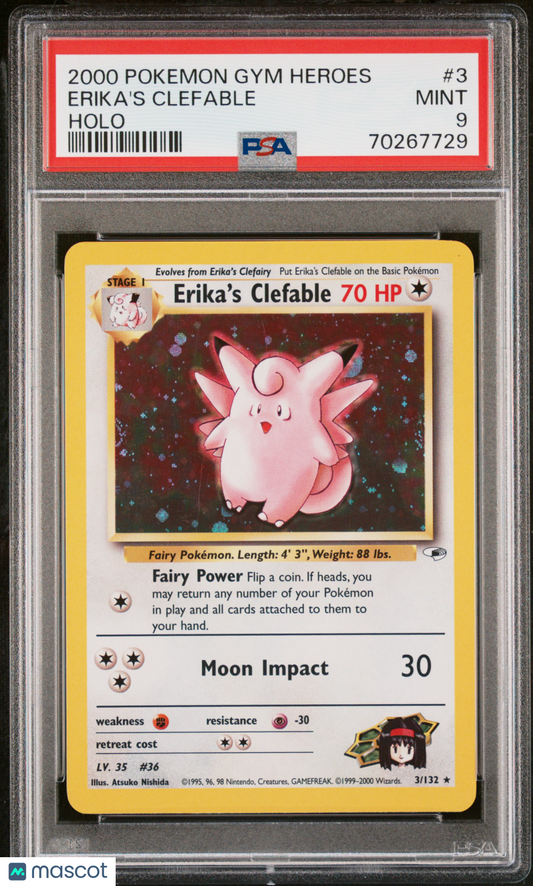 2000 Pokemon Gym Heroes Erika's Clefable Holo PSA 9 #3