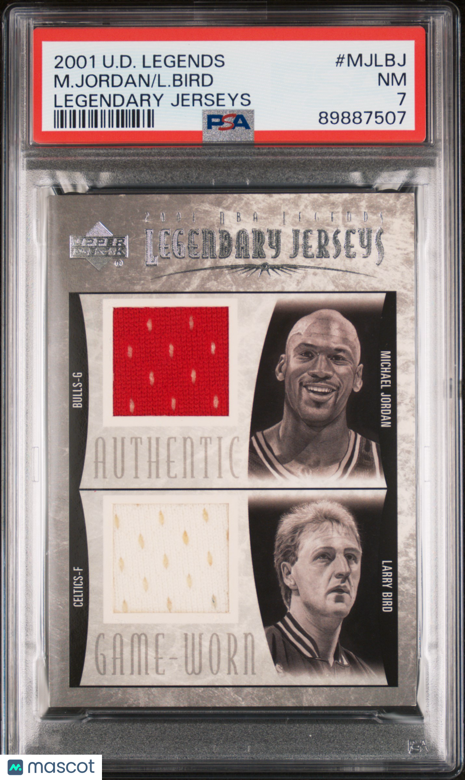 2000 Upper Deck Legends Legendary Jerseys L. Bird M. Jordan #MJ/LB-J PSA 7