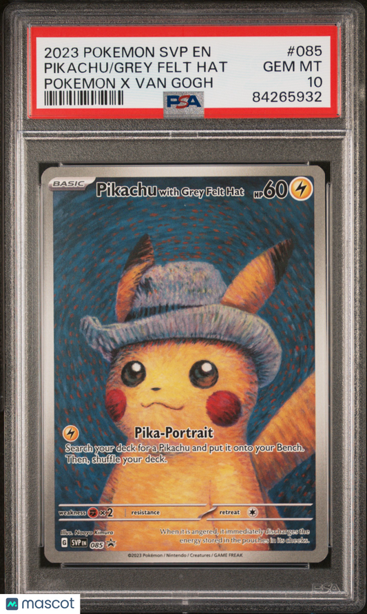 2023 Pokemon Black Star Promo Grey Felt Hat Pikachu Pokemon X Van Gogh PSA 10