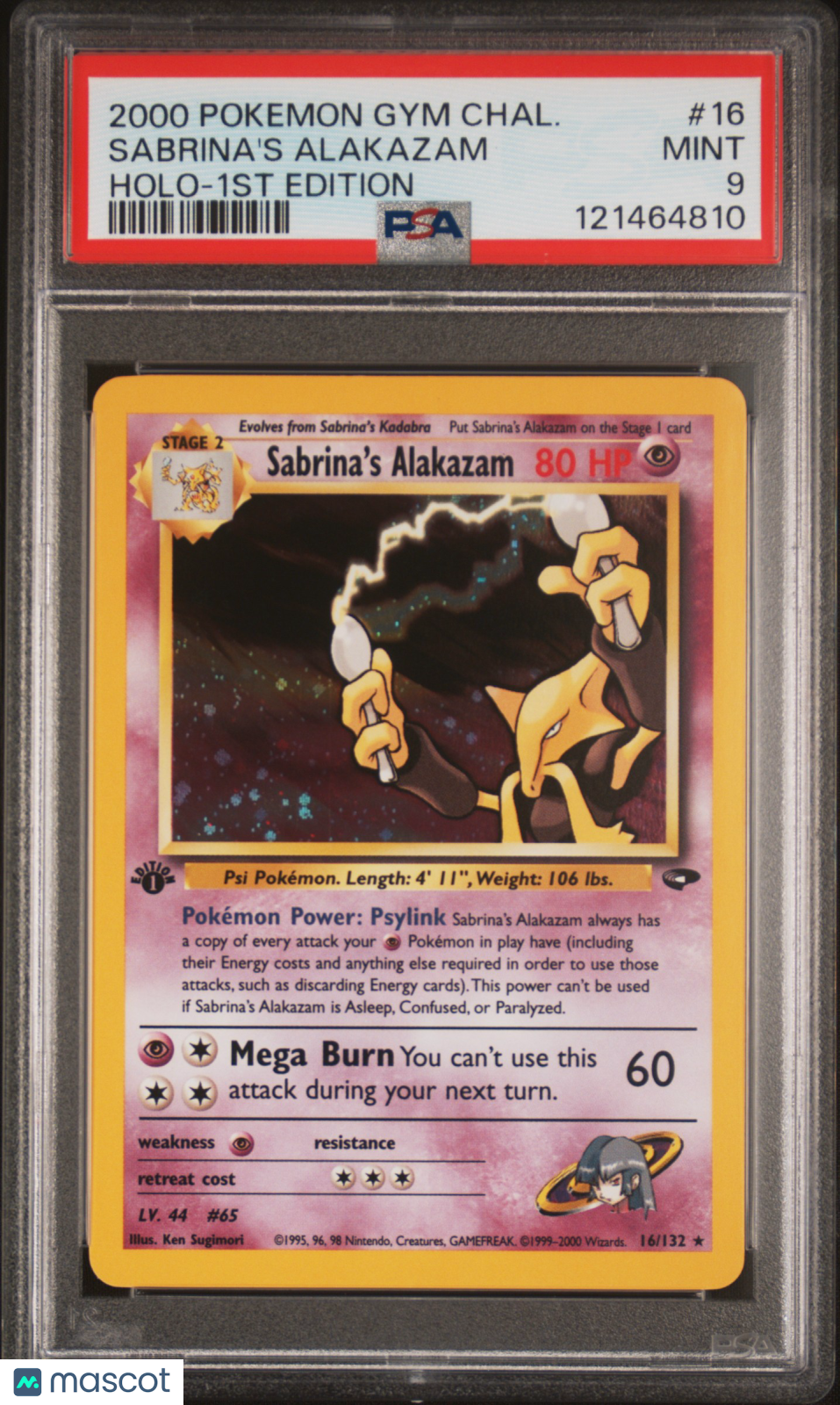 2000 Pokemon Gym Challenge Sabrina's Alakazam Holo-1st Edition PSA 9 #16