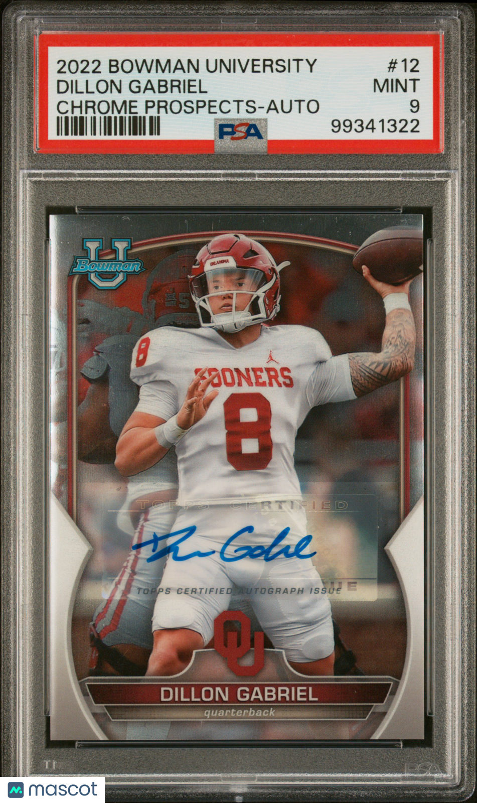 2022 Bowman University Chrome Prospects Dillon Gabriel #12 Auto PSA 9