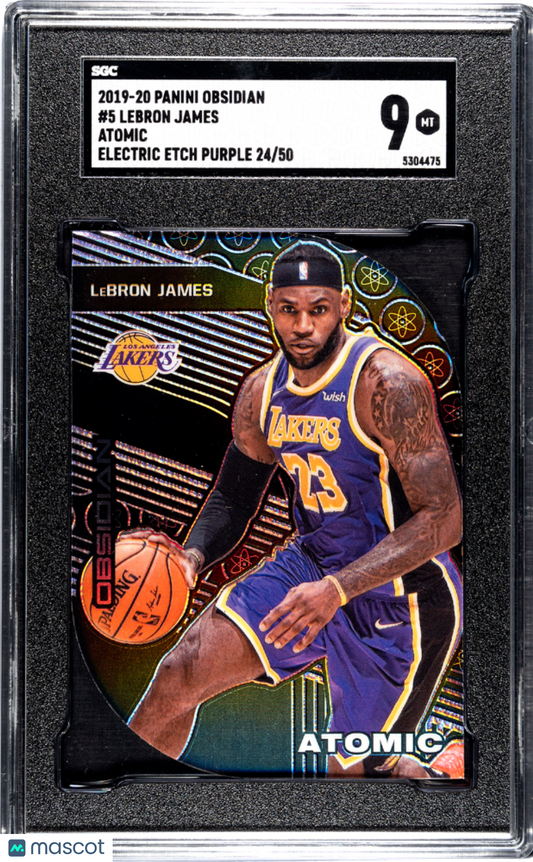 2019 Panini Obsidian LeBron James #5 Atomic Electric Etch Purple SGC 9