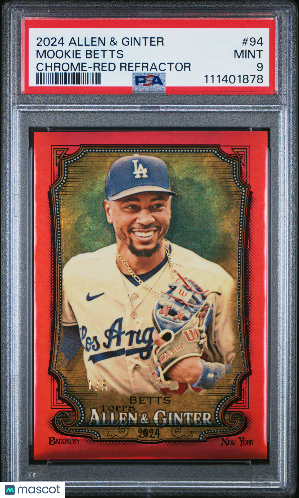 2024 Topps Allen & Ginter Mookie Betts #94 Chrome Red Refractor 1/5 PSA 9