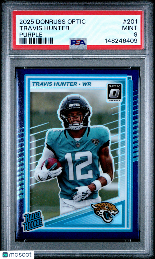 2025 Panini Donruss Optic Travis Hunter #201 Purple PSA 9