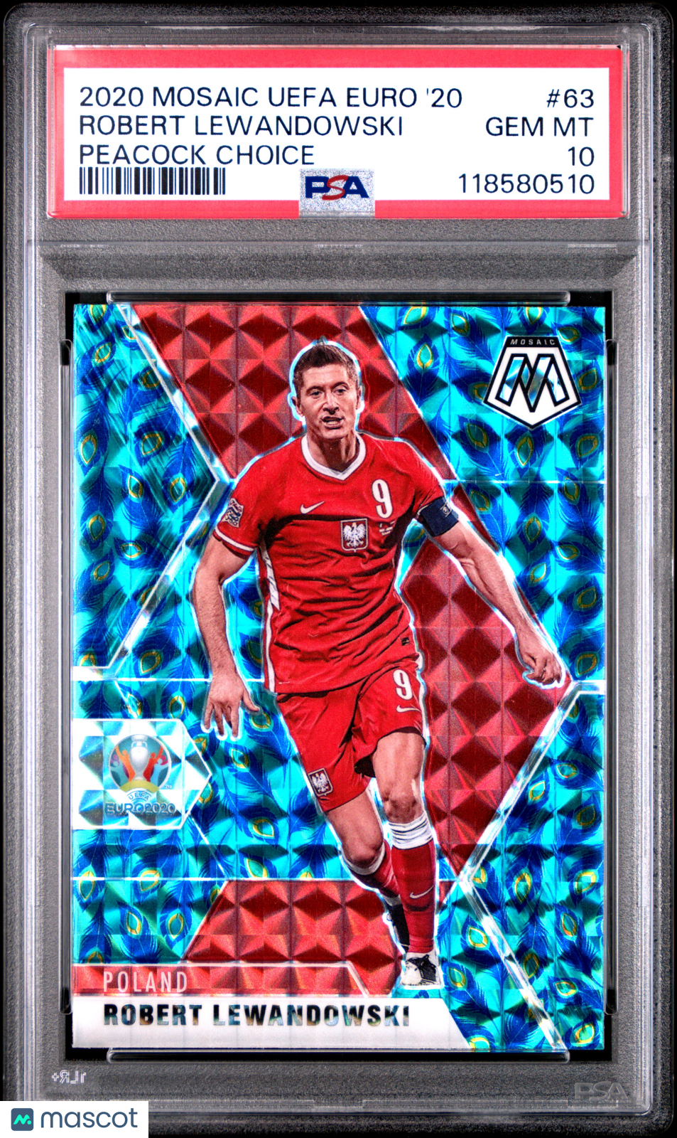 2020 Panini Mosaic UEFA Euro 2020 Robert Lewandowski #63 Peacock Choice PSA 10