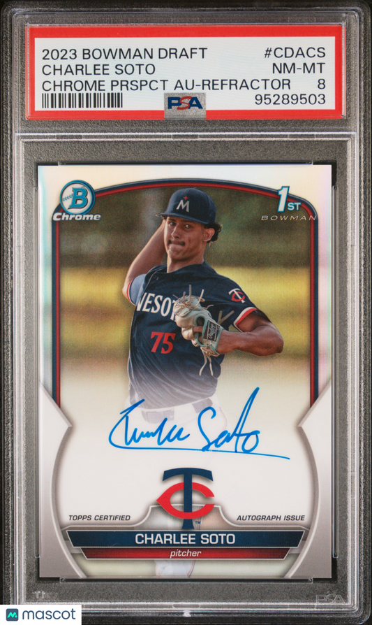 2023 Bowman Draft Chrome Prospect Autograph Charlee Soto #CDACS Prspct Refractor PSA 8
