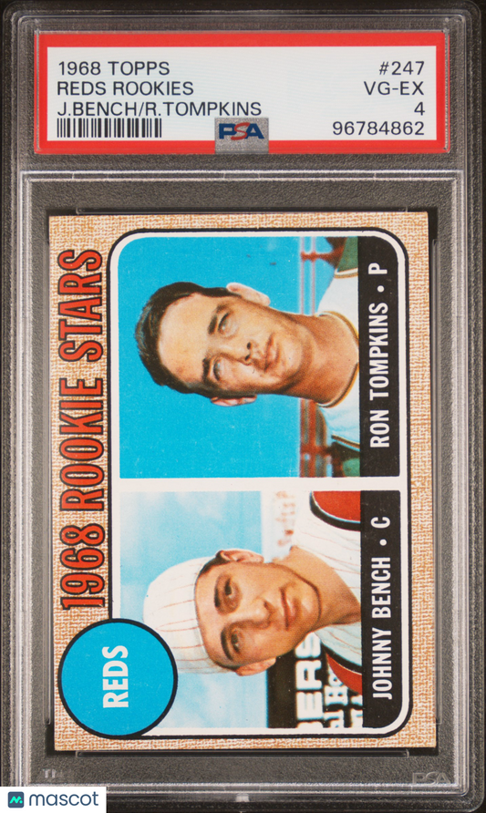 1968 Topps Reds Rookies #247 J. Bench R. Tompkins PSA 4