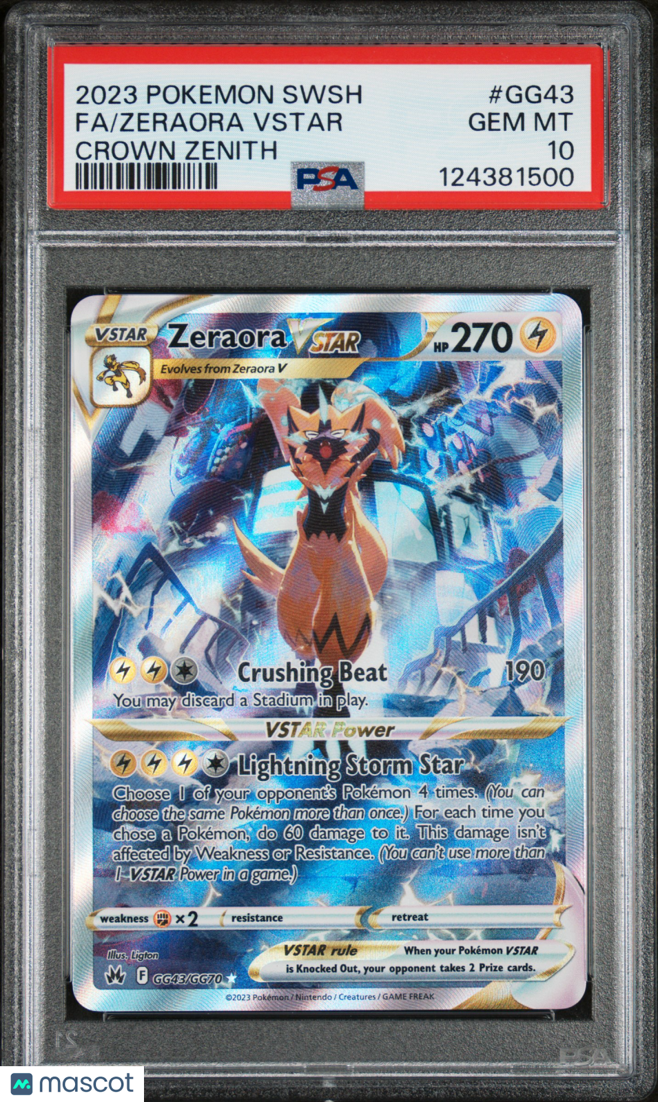 2023 Pokemon Sword And Shield Crown Zenith Zeraora VSTAR Crown Zenith Fa PSA 10