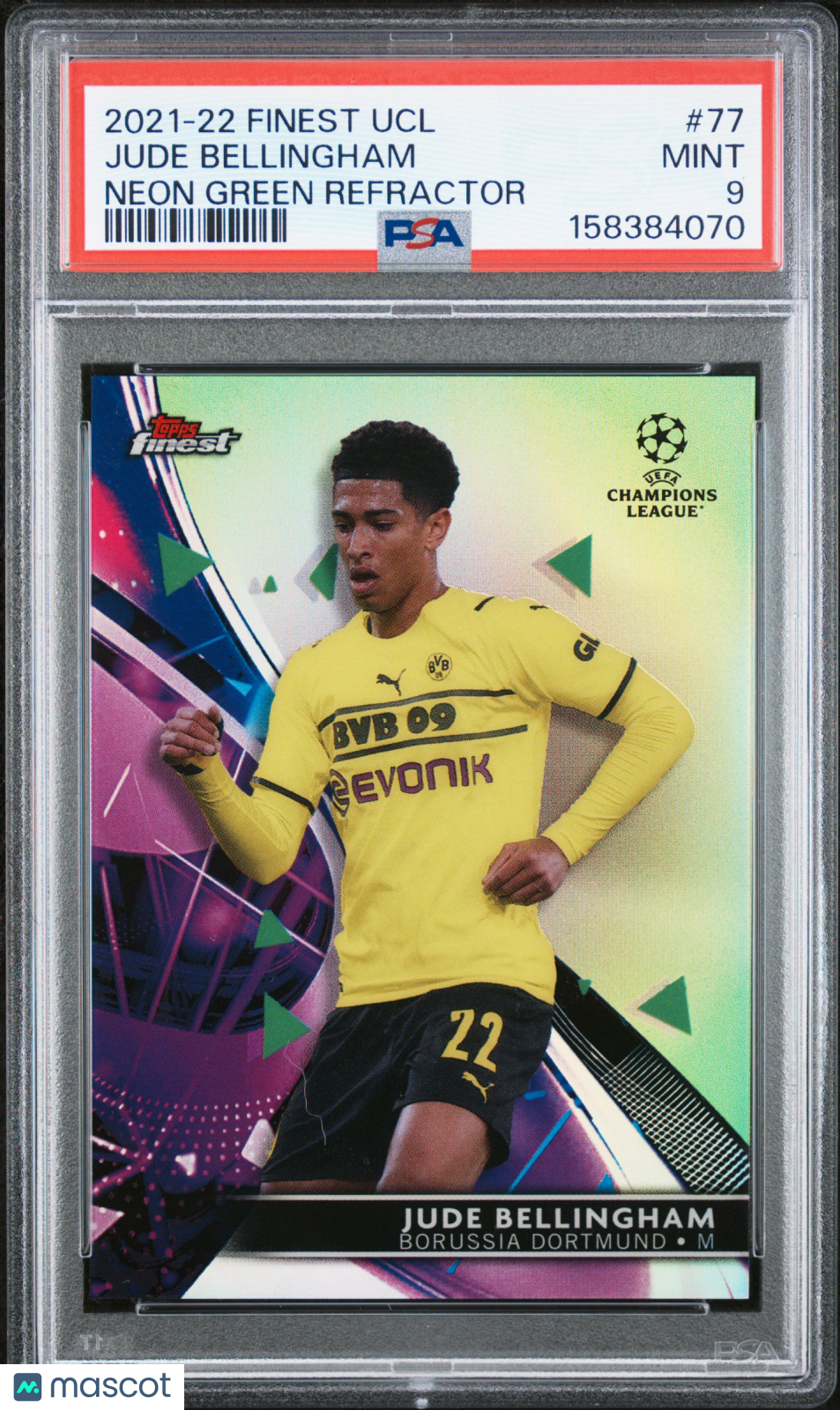 2021-2022 Topps Finest UEFA Champions League Jude Bellingham Neon /99 PSA 9