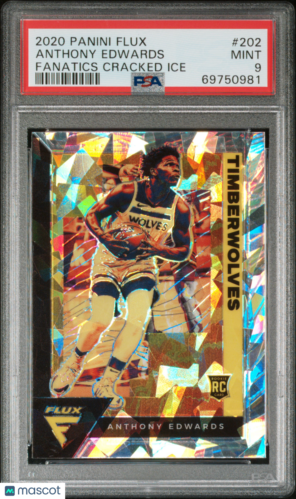 2020 Panini Flux Anthony Edwards #202 Fanatics Cracked Ice PSA 9