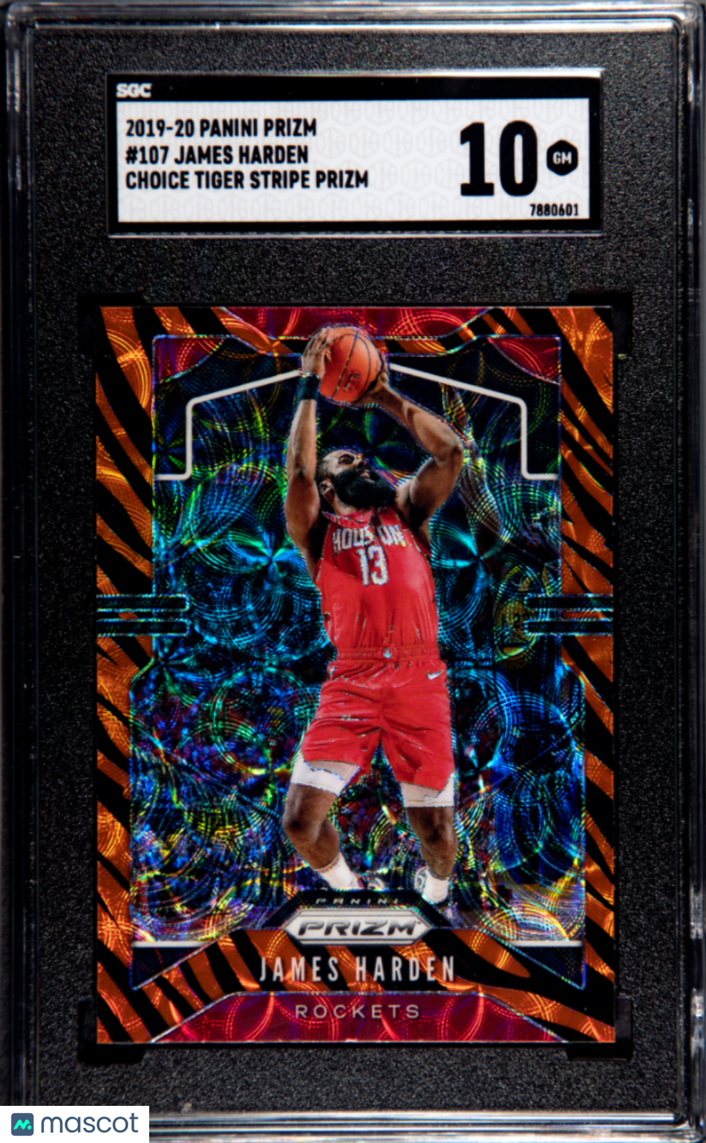 2019 Panini Prizm James Harden #107 Choice Tiger Stripe SGC 10