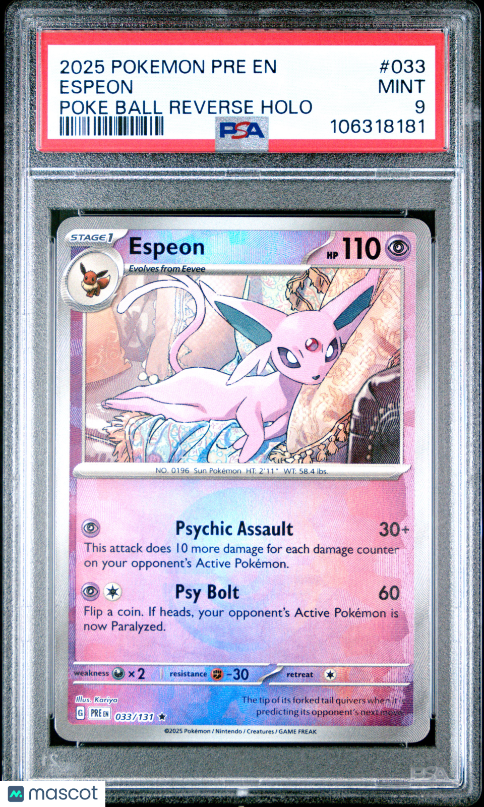 Pokemon TCG Espeon #033 Poke Ball Reverse Holo PSA 9
