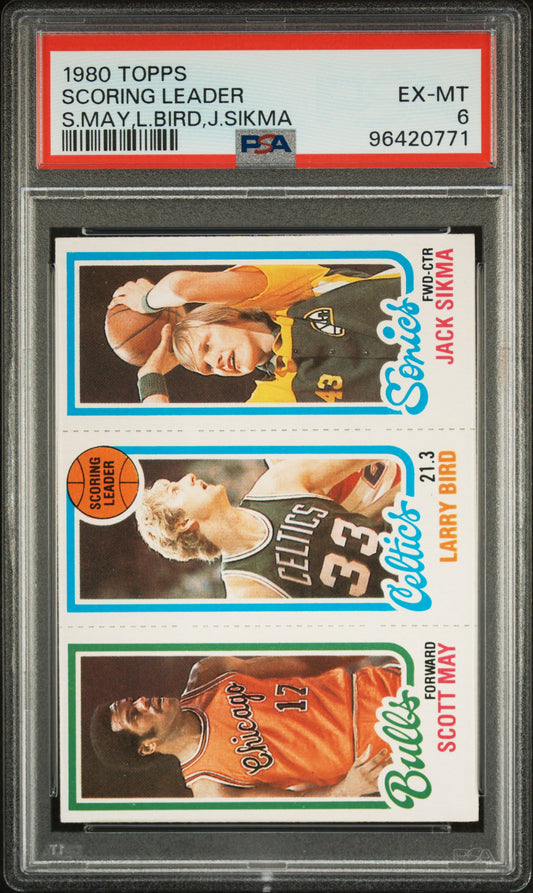 1980 Topps Scoring Leader S. May,L. Bird,J. Sikma PSA 6