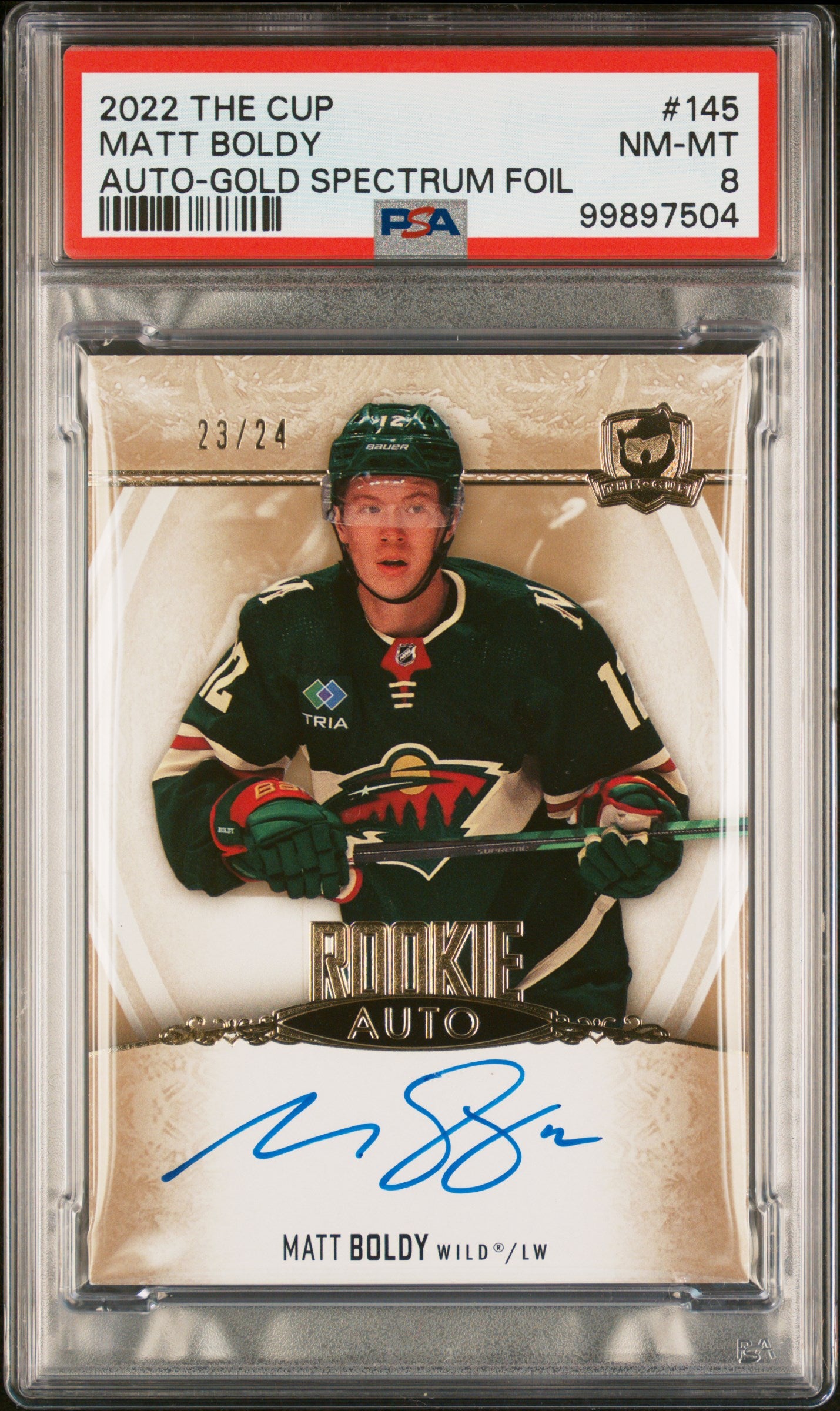 2022 Upper Deck The Cup Matt Boldy #145 Auto Gold Spectrum Foil PSA 8